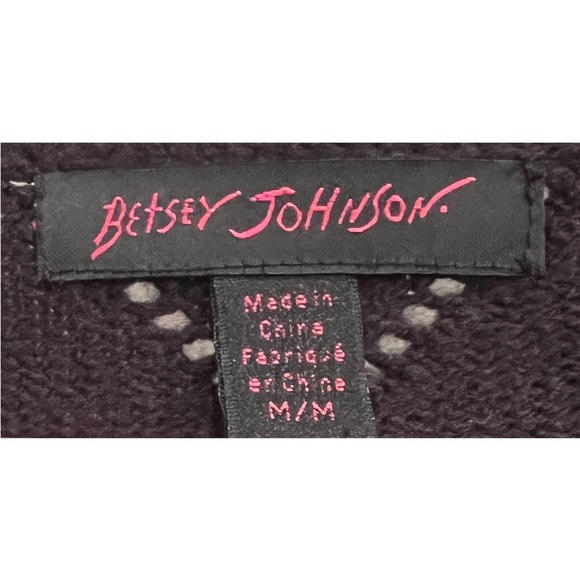 Betsey Johnson Medium Cropped Black Knit w/ White Rhinestones Cardigan Sweater - Picture 5 of 5